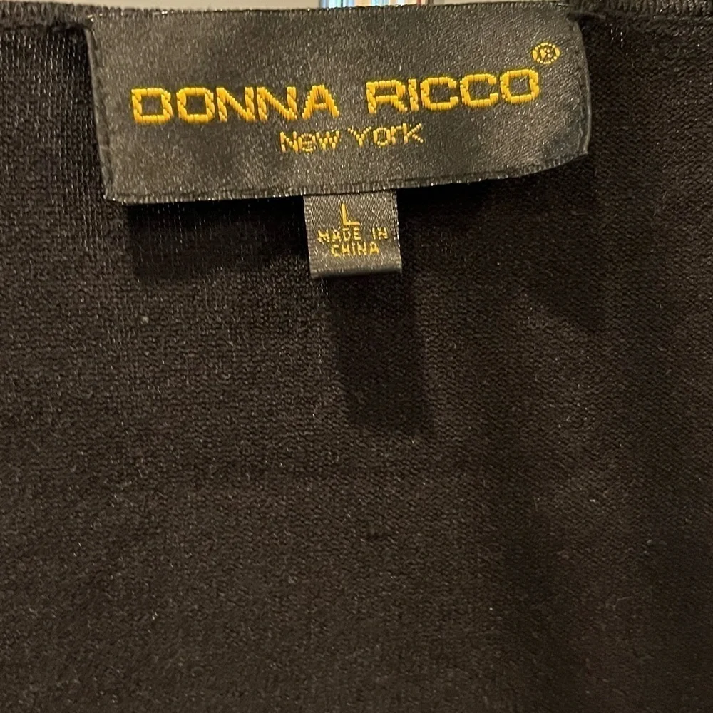 🎭🍕🪻Donna Ricco cardigan sweater front tie black large balletcore CLOSEOUT